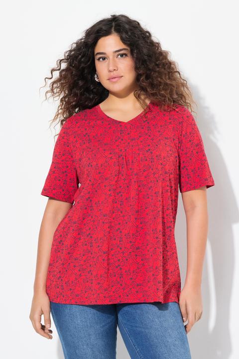 Produktbild Ulla Popken T-Shirt, Fische, Zierfalten, V-Ausschnitt, Halbarm (56)