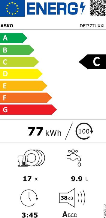 Energie-Label Asko Geschirrspüler vollintegriert Style DFI 777UXXL Edelstahl