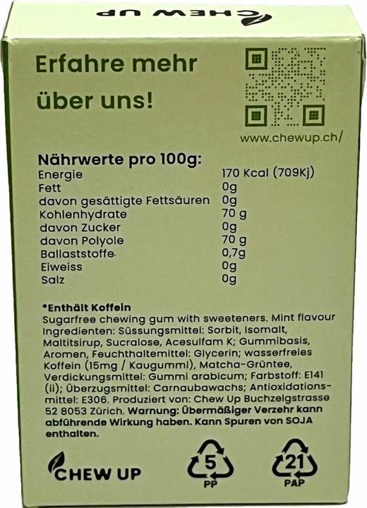 Valori nutrizionali e ingredienti Chew Up Matcha e menta (1 pz., 20 g)