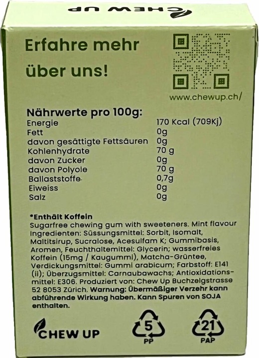 Nährwerte und Zutaten Chew Up Matcha & Mint (1 Stk., 20 g)