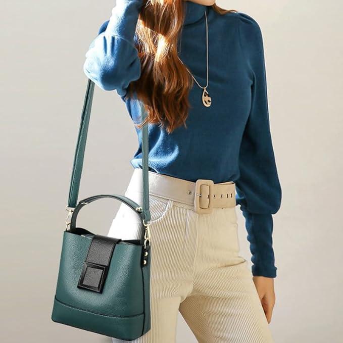 Immagine prodotto Only-Bags.Store Elegante borsa a secchiello monocromatica in ecopelle con tracolla regolabile - versatile crossbody