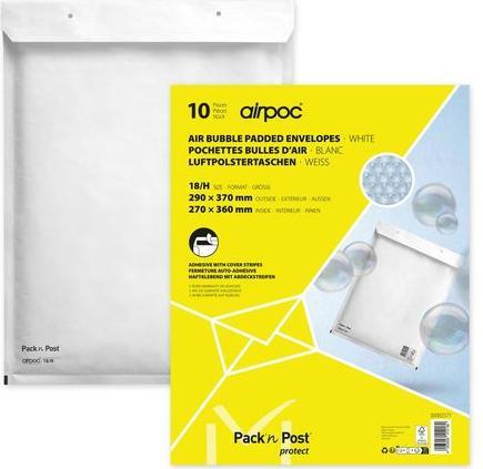 Actual product image Mailmedia Bubble envelopes, type H18, white, 39 g Outer dimensions: 290 x 370 mm, inner dimensions: 265 x 360 (10 x)