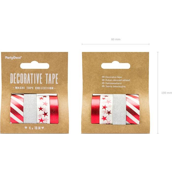 Thumbnail - Partydeco Rubans adhésif décoratif - Rouge et blanc (4pcs)