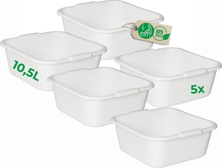 Produktbild Novaliv 5x Spülschüssel eckig 10,5L, 34x34 cm, Weiss, BPA-frei & Spülmaschinenfest - Ideal für Küche
