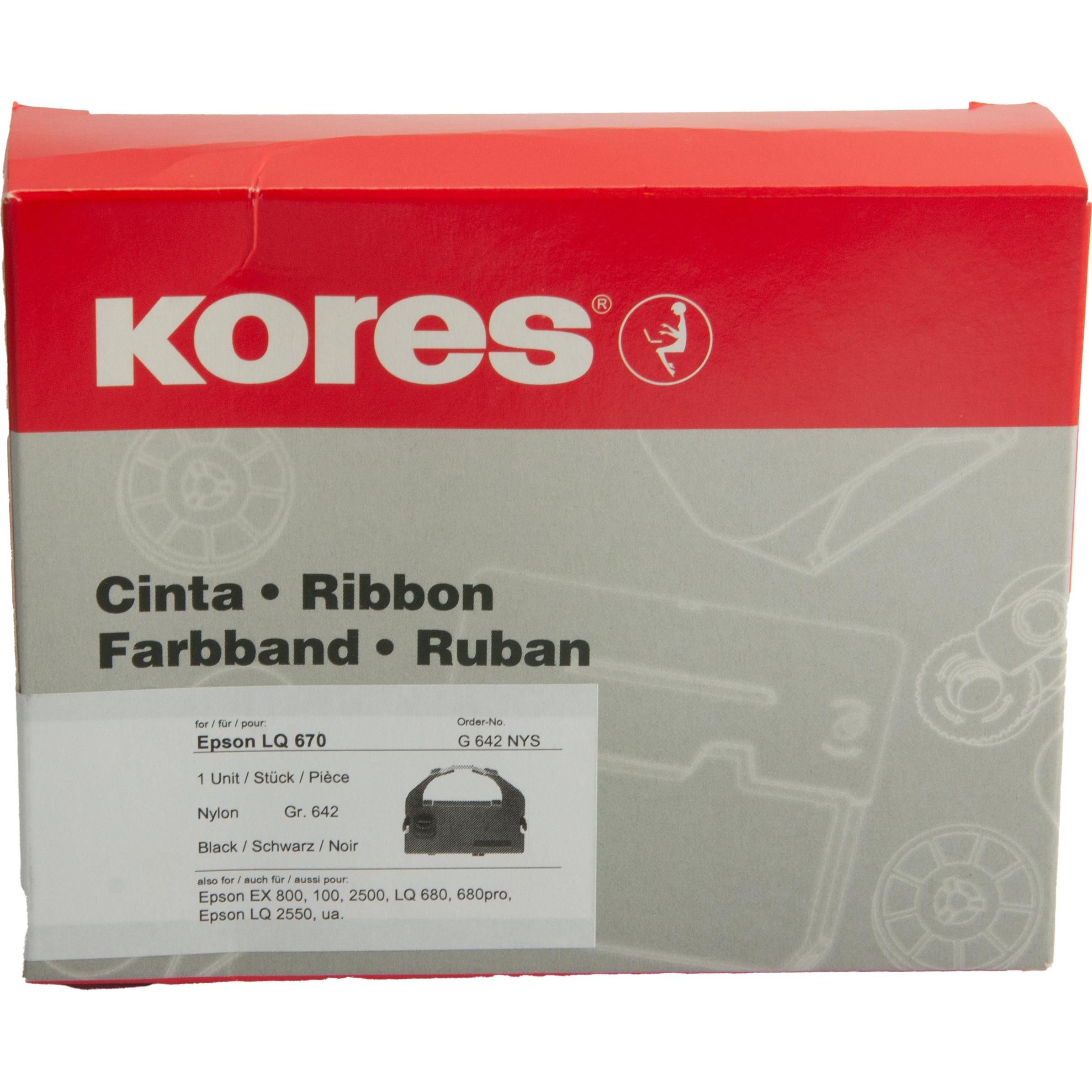 Thumbnail - Kores, Beschriftungsband, Druckerfarbband 642 Epson S015262 Nylon schwarz (1.27 cm, Schwarz)