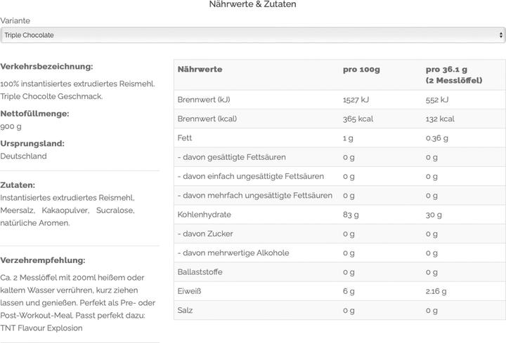 Nährwerte und Zutaten Vast Instant Rice Pudding (900G Dose) (900 g)