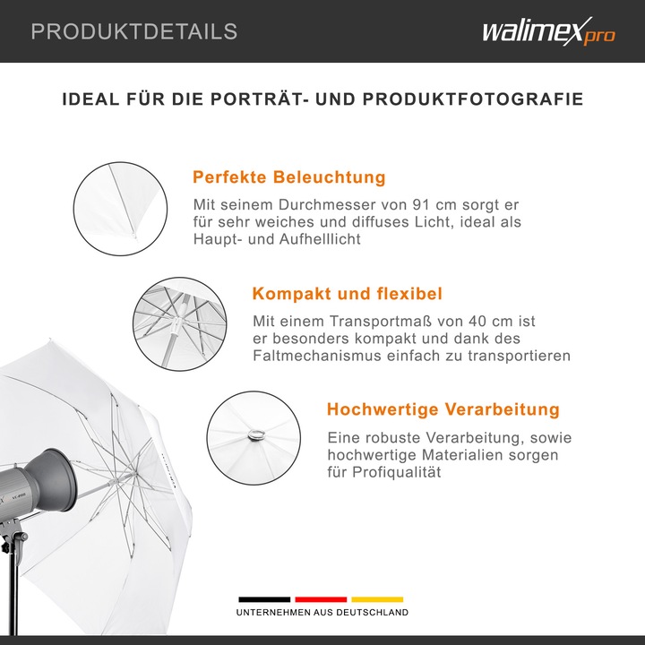 Produktbild Walimex Mini-Durchlichtschirm 91cm (Schirm, 91 cm)