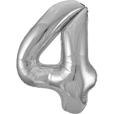 MICA Festival Folienballon Zahl 4 silber - ca. 86 cm