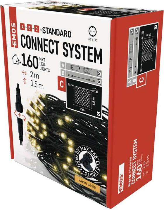 Image du produit Emos Guirlande/réseau LED, 30 VDC, 2 x 1.5 m, 160 x LED, blanc chaud, connectable, sans source (2 m)