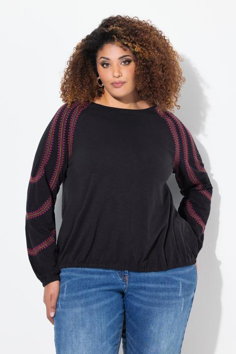 Produktbild Ulla Popken Shirt, Stickerei, Rundhals, Langarm, Gummisaum (58)