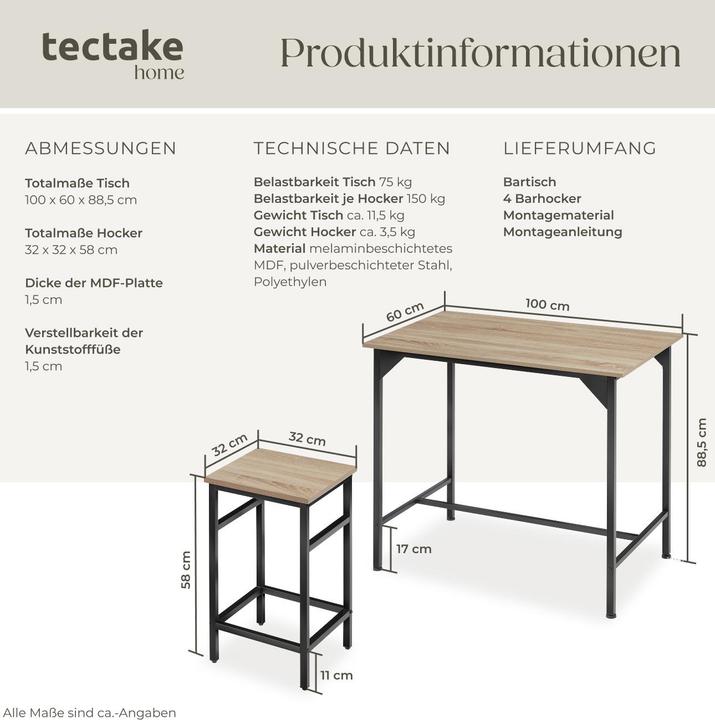 Produktbild tectake Edinburgh (100 x 60 x 88.50 cm)
