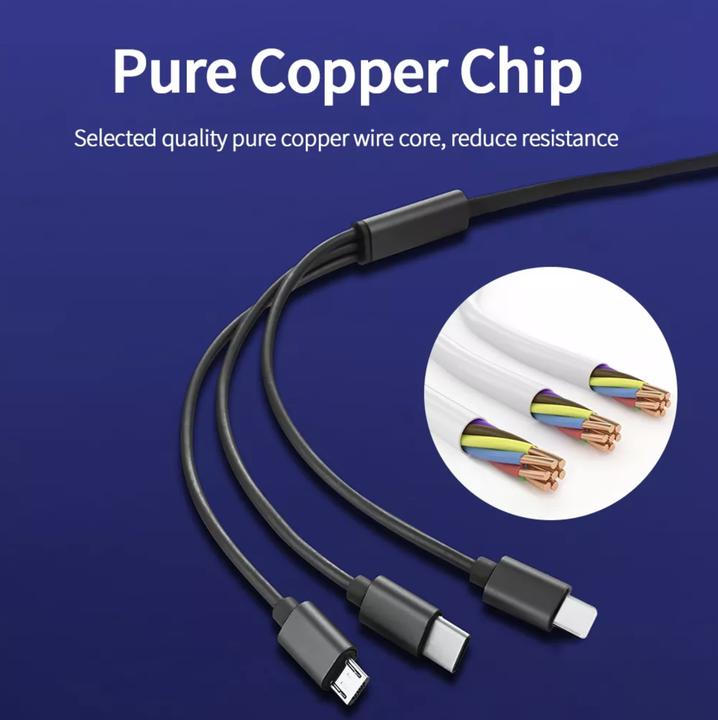 Produktbild PhoneLook 3 in 1 Multi-Anschluss Ladekabel zusammenrollend mit Micro-USB, USB-C und Lightning (1 m)