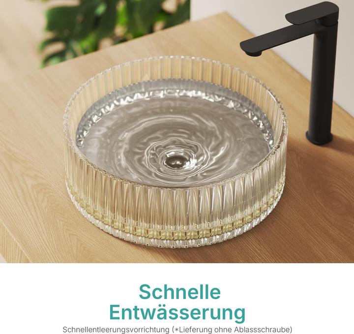 Produktbild Emke Aufsatzwaschtisch Ø40 cm Design-Waschbecken gehärtetes Bleikristallglas Champagnergold galvanisch (400 mm)