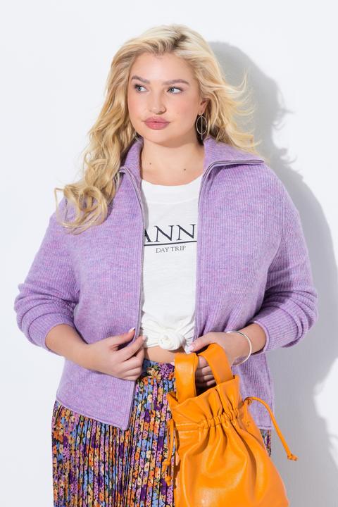 Image du produit Ulla Popken Cardigan col montant, manches longues et fermeture zippée (42, 44)