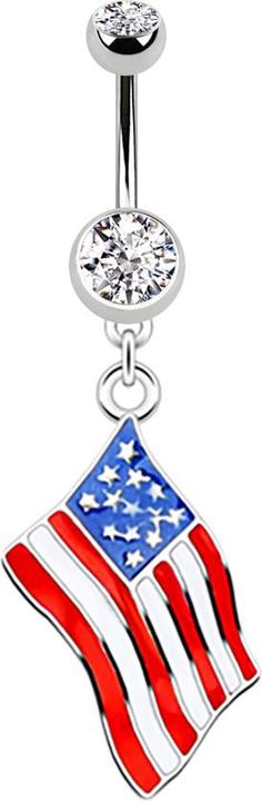 Immagine prodotto Star Piercing Banane silber mit Anhänger Flagge USA (senza ottone, Acciaio chirurgico 316L)