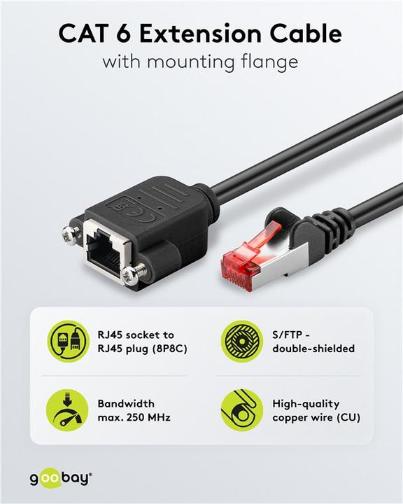 Produktbild Goobay CAT 6 Verlängerungskabel, S/FTP PiMF, schwarz (PiMF, CAT6, 2 m)