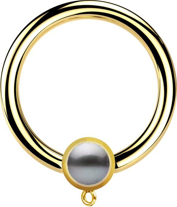 Image du produit Star Piercing Micro Closure Bague plaquée or avec cylindre perle noire Bague pour pendentif (sans laiton, Acier chirurgical 316L)