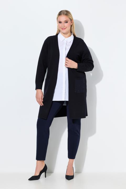 Produktbild Ulla Popken Long-Strickjacke, Pailletten, V-Ausschnitt, Langarm (54)