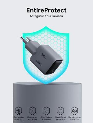Produktbild Aukey Comet Mini 30W GaN PD PA-C1 1-Port, Wall Charger Grey (30 W, 1 Port)