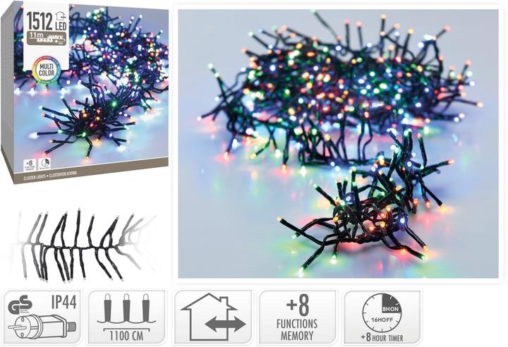 Productafbeelding Koopman LED-Clusterlichterkette Büschel bunt, 1512 LEDs, schwarzes Kabel, Innen/Aussen, 14m (14 m)