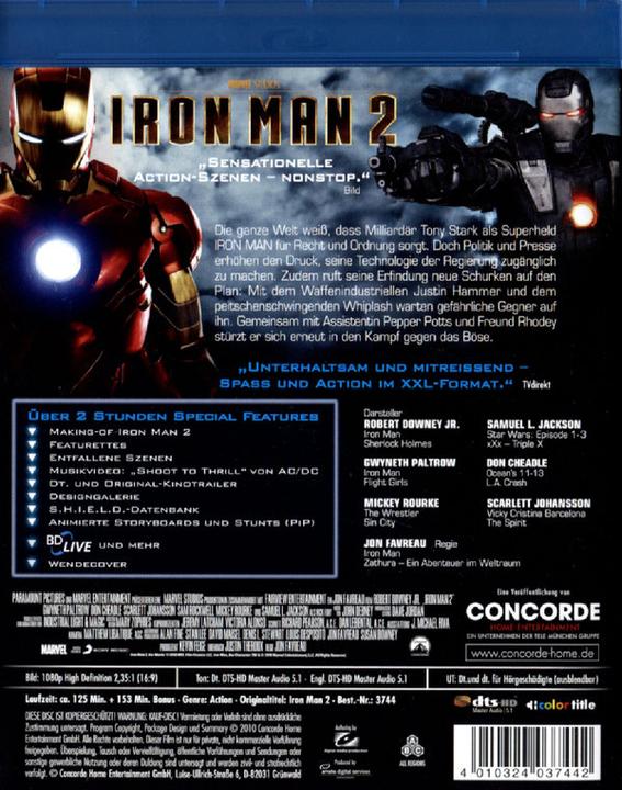 Produktbild Iron Man 2 (Blu-ray, 2010, Deutsch, Englisch)
