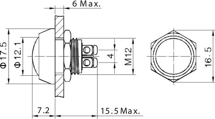 Produktbild Tru Components 701256 GQ12B-S Vandalismusgeschützter Drucktaster 48 V/DC 2 A 1 x