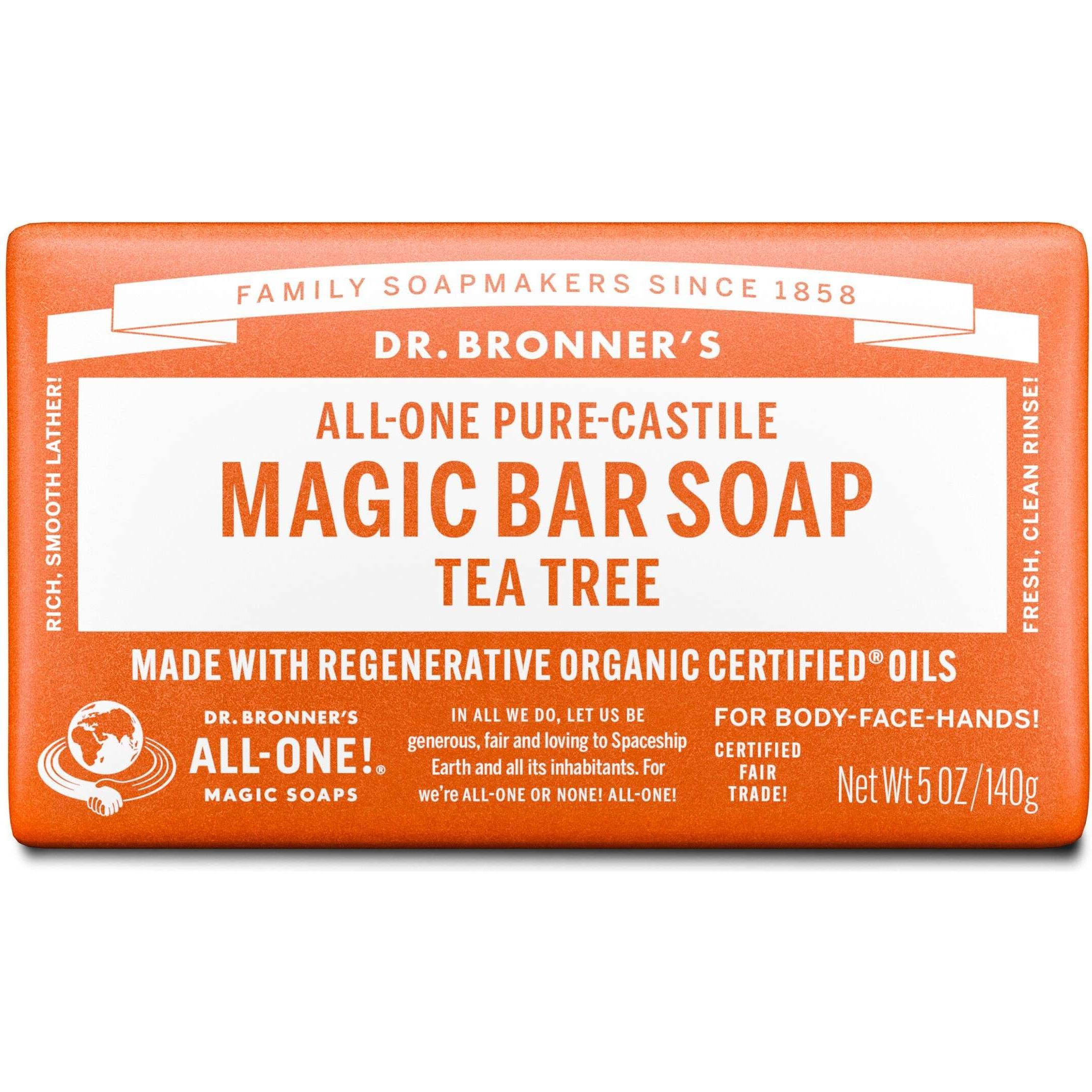 Dr. Bronner's , Sapone Mani, Tea Tree 3 In 1, Pura Castiglia (Sapone Duro, 140 G)