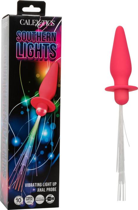 Actual product image CalExotics Southern Lights Light Up Luminous Anal Plug 10 Vibrations Silicone Pink
