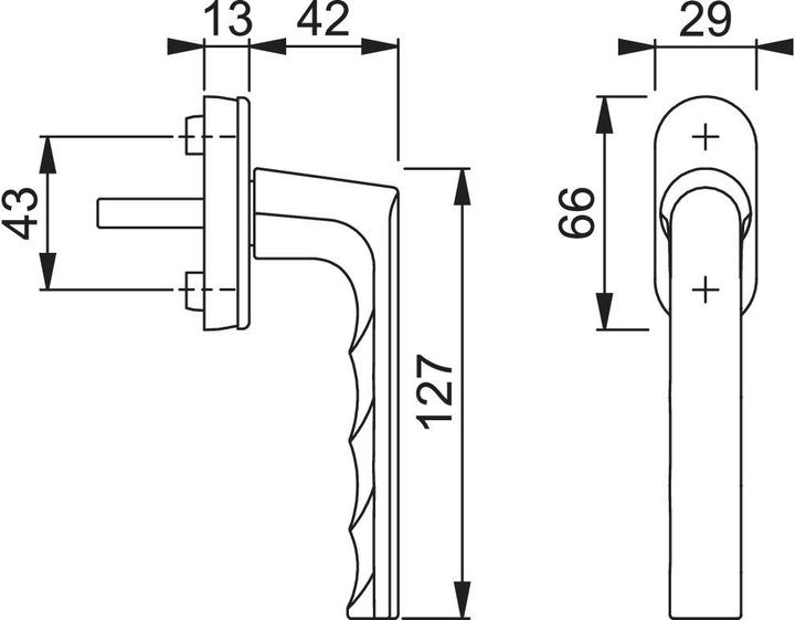 Actual product image Hoppe Window handle Hamburg 0700L/U26 Aluminium F1 Aluminium silver 32-42 mm Standard