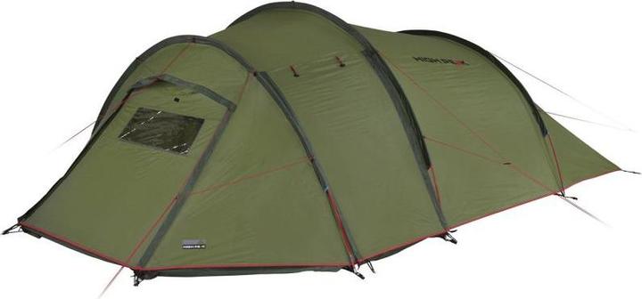 Produktbild High Peak Tunnelzelt Falcon 4 LW,grün/rot, Modell 2023, mit Vorbau für Gepäck (Tunnelzelt, 4.80 kg, 4 Personen)