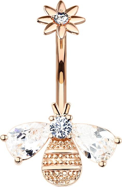 Produktbild Star Piercing Banane rosegold mit Anhänger Kristall Eule (Chirurgenstahl 316L, Messing)