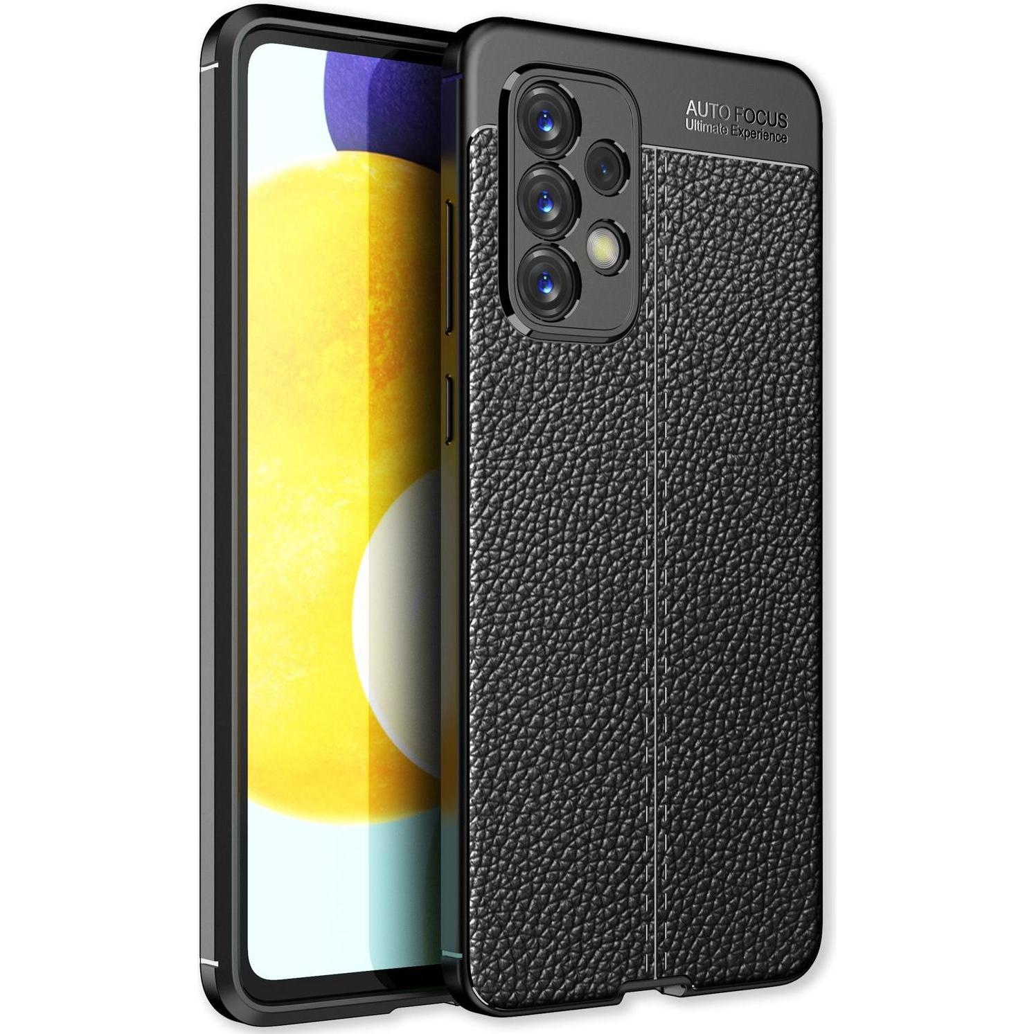 Nalia Leder-Look Silikon Hülle (Samsung Galaxy A53), Smartphone Hülle, Schwarz
