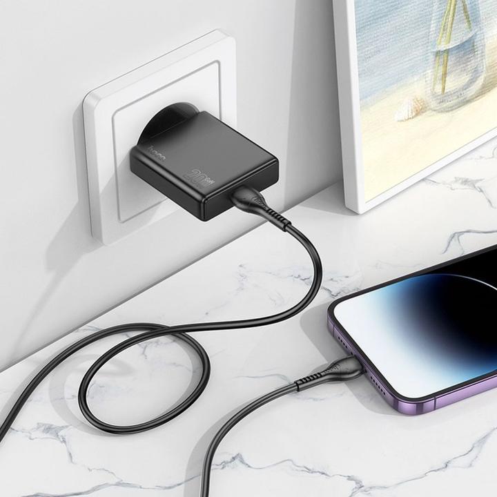 Image du produit Hoco Adapter slim wall charger Type C + cable Type C to Lightning PD QC 30W N37 black (30 W, 1 portion)