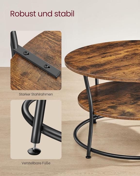 Produktbild Songmics Couchtisch Rund Industrie-Design Metall Vintagebraun
