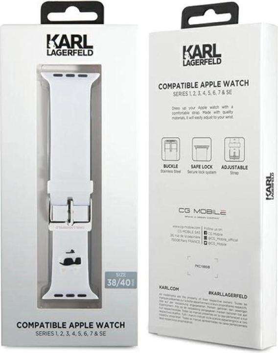 Actual product image Karl Lagerfeld Pasek KLAWMSLCNH Apple Watch 38/40/41mm biały/white strap 3D Rubber Choupette Heads (Silicone, Steel)