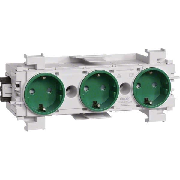 Hager, Steckdose, TEH GS30016029 Steckdose 3-f,WA-Steck,Klemm,frontr,gr