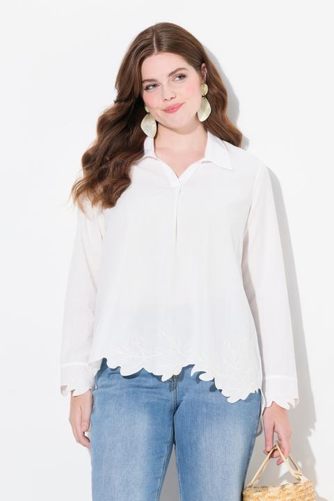 Actual product image Ulla Popken Eco Cotton Embroidered Hem Collared Blouse (46, 48)