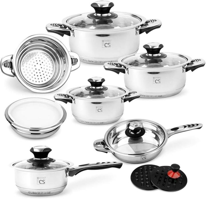 Immagine prodotto Carl Schmidt Sohn Set di pentole in acciaio inox, 16 pezzi (24 cm, Set di pentole e padelle da cucina, Acciaio inossidabile)