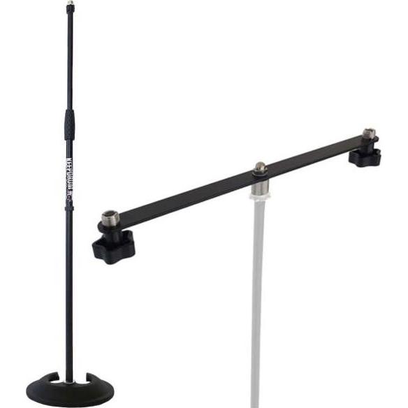 keepdrum MS096 Mikrofonständer gerade mit Stereo-Schiene, Mikrofonständer, Schwarz