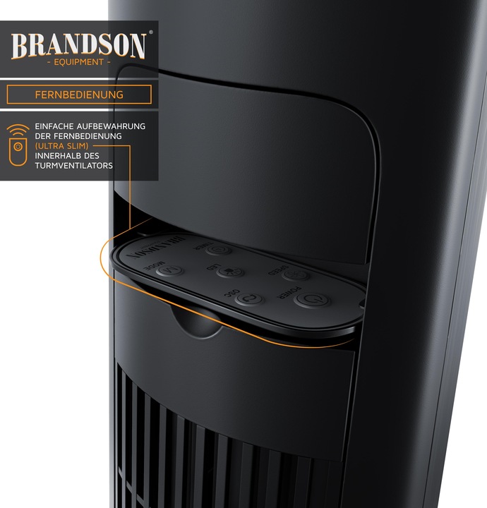 Produktbild Brandson Turmventilator, Fernbedienung, Standventilator 108 cm, 10° neigbar, Oszillation, 4 Modi, schwarz (52 dB)