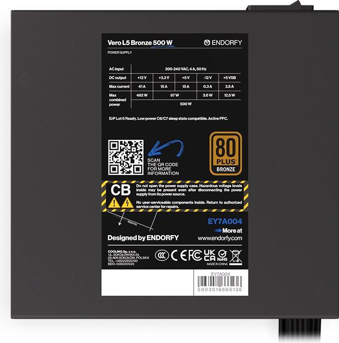 Immagine prodotto Endorfy Vero L5 NetzEl 500W 24-Pin ATX Nero (500 W)