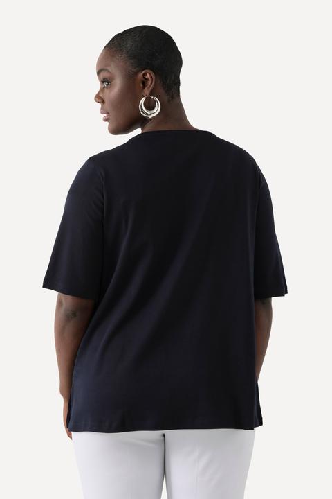 Immagine prodotto Ulla Popken T-shirt dal taglio svasato in cotone Pima con scollo a V e mezze maniche (42, 44)