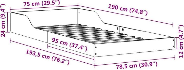 Actual product image vidaXL Plattformbettgestell (75 x 190 cm)