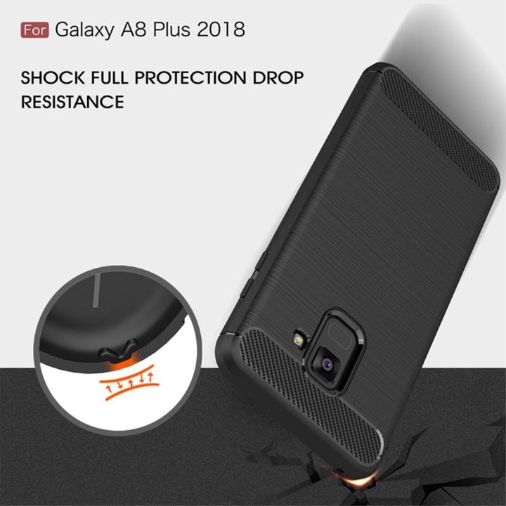 Produktbild König Design Hülle Handy Schutz für Samsung Galaxy A8 Plus (2018) Case Cover Carbon Schwarz (Samsung Galaxy A8 (2018))