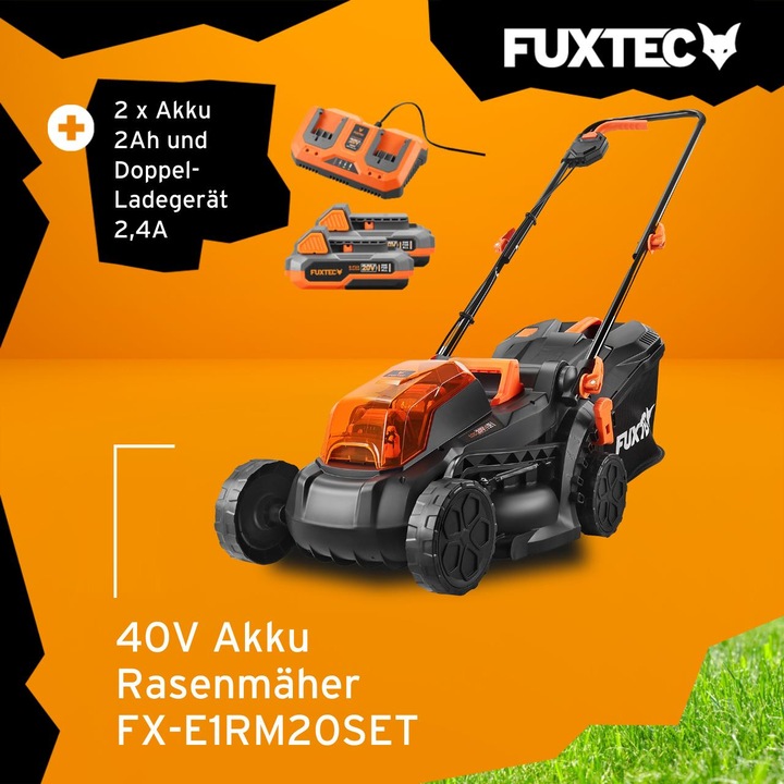 Actual product image Fuxtec 40V Battery Lawn Mower FX-E1RM20 SET with 2 x Battery 2Ah, Dual Charger 2.4A (Rechargeable battery operated)
