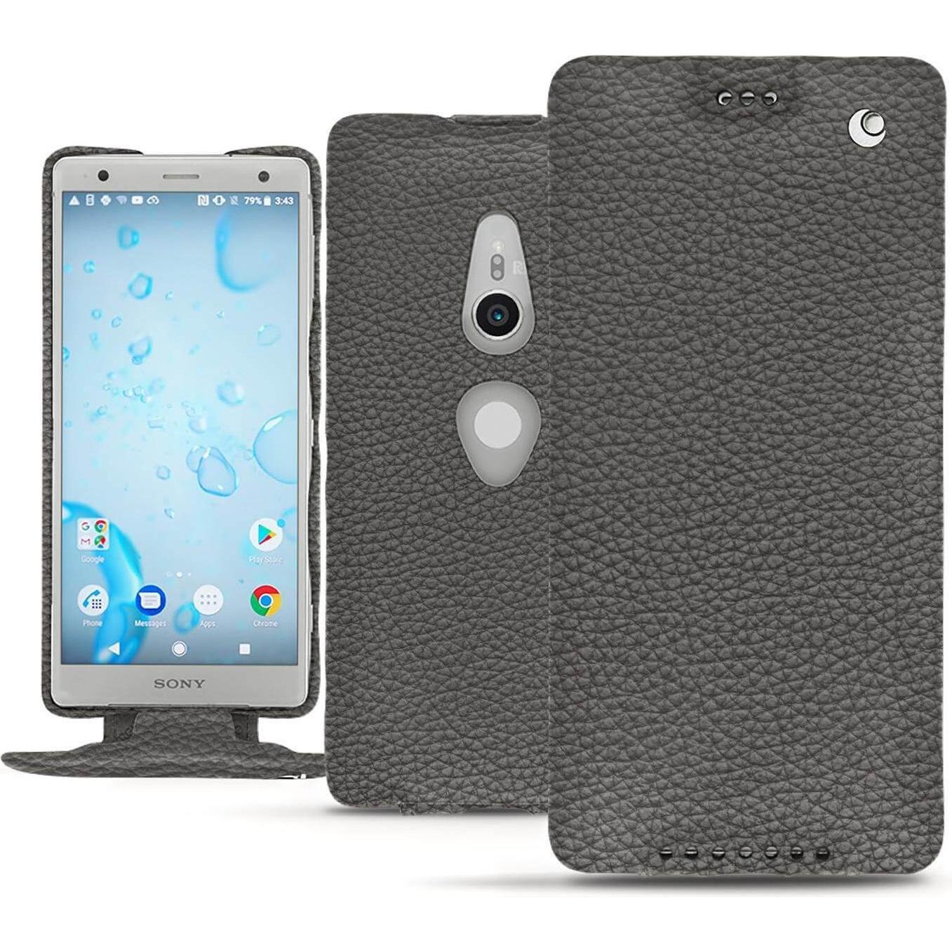 Noreve Lederschutzhülle vertikal (Sony Xperia XZ2), Smartphone Hülle, Grau