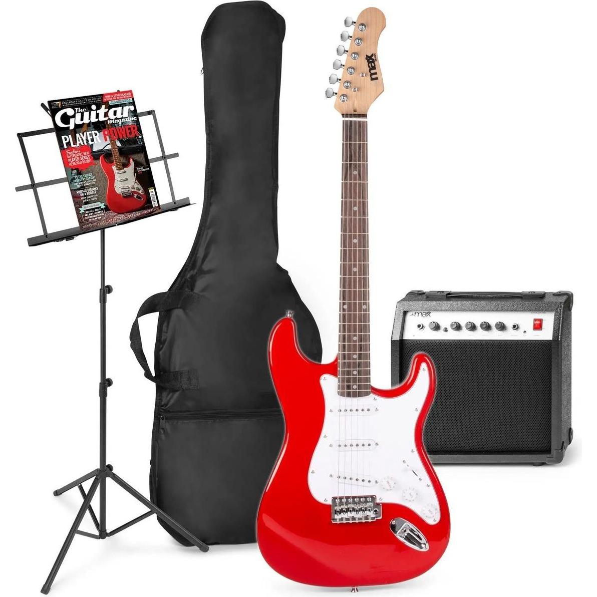 Max E -Gitarre mit Gitarrenverstärker - Gigkit - Perfekt für Anfänger - inkl. (Chitarra elettrica, Acero, Legno di tiglio), Chitarra, Rosso
