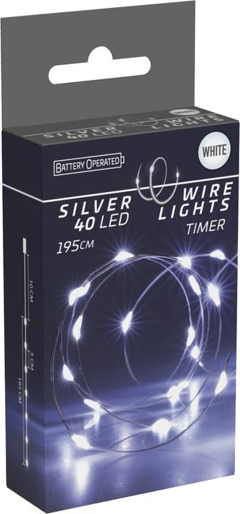 Actual product image Koopman LED-Lichterkette kaltweiss, Batteriebetrieben, 40 LEDs, Silberdraht, Innen, 1,95m (1.95 m)