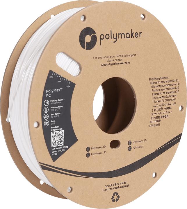 Produktbild Polymaker PC02004 Polymax Tough Filament PC (Polycarbonat) hohe Steifigkeit, hit (Carbon, 2.85 mm, 750 g, Weiss)