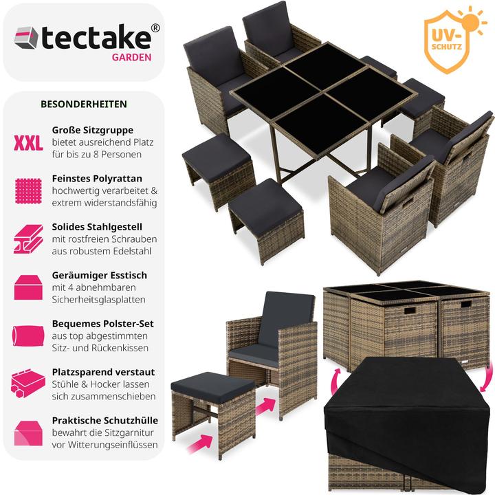 Actual product image tectake Rattan garden furniture set Bilbao 4+4+1 with protective cover, variant 2